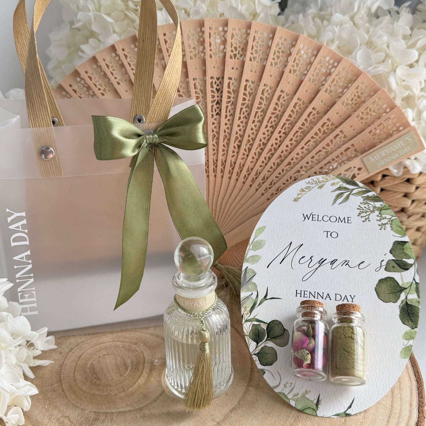 Coffret Henna Day – Éventail, Parfum Fleur d’Oranger & carte avec 2 mini fioles